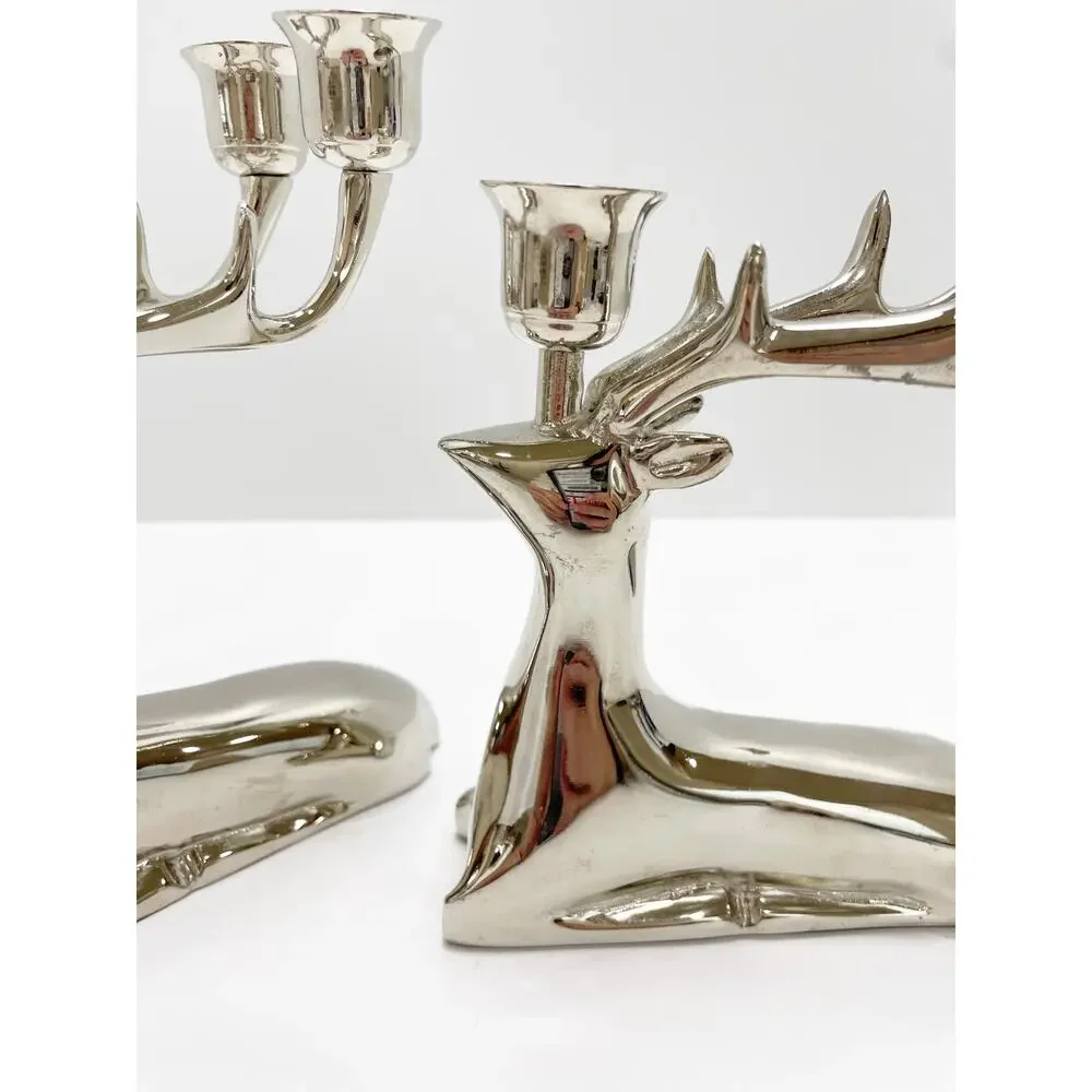 Target Reindeer Candelabra Candles Sliver Stick Holder Holds 3 Christmas Set